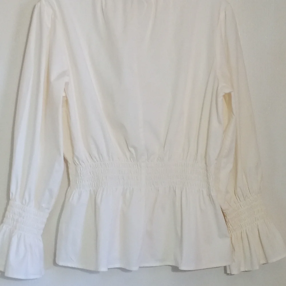 Belle Sky off white Cotton smocked long sleeve top women's size small - Picture 2 of 7